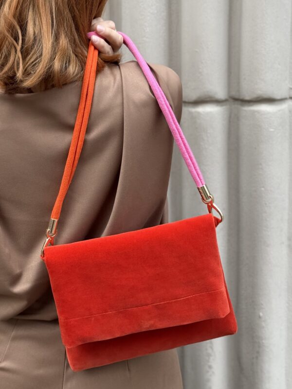 Pomarańczowa torebka z weluru – pasek bawełniany Made By Mila